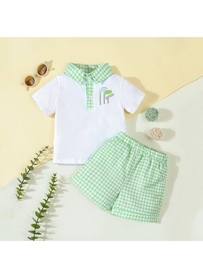 Smarties AE Toddler Boys 2-Piece Summer Outfit Set (18 Months–4 Years) – Cotton Polo Shirt with Embroidered Golf Design & Gingham Shorts – Casual Clothing Set - Image 3