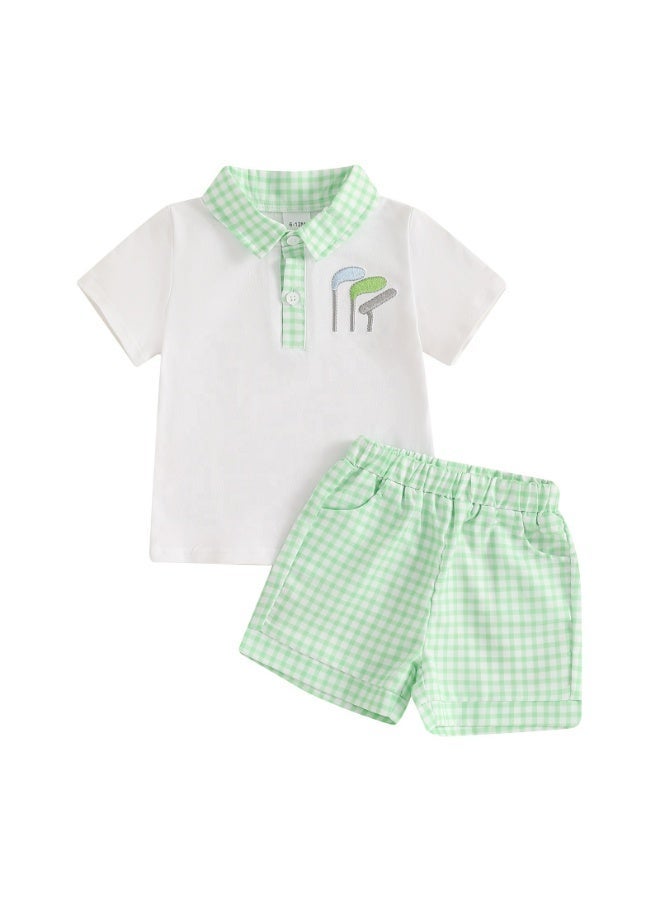 Smarties AE Toddler Boys 2-Piece Summer Outfit Set (18 Months–4 Years) – Cotton Polo Shirt with Embroidered Golf Design & Gingham Shorts – Casual Clothing Set - Image 4