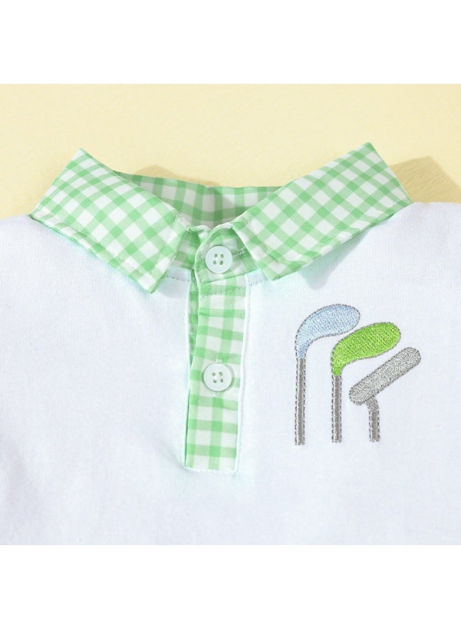 Smarties AE Toddler Boys 2-Piece Summer Outfit Set (18 Months–4 Years) – Cotton Polo Shirt with Embroidered Golf Design & Gingham Shorts – Casual Clothing Set - Image 5