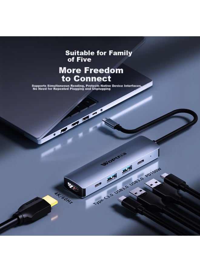 Wopu Type-c To Hdmi Expansion Dock, 4k60hz Expansion Dock, Usb Multi-port Converter, Apple Macbook, Huawei Laptop, Smartphone, Ipad Tablet Splitter Adapter - Image 3