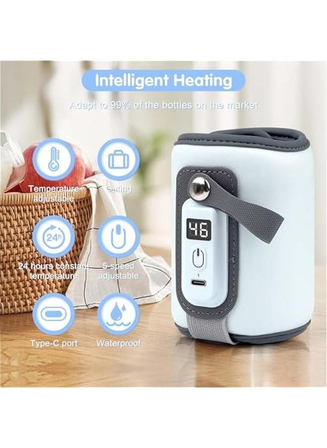 Usb Portable Bottle Warmer With Led Display, Blue