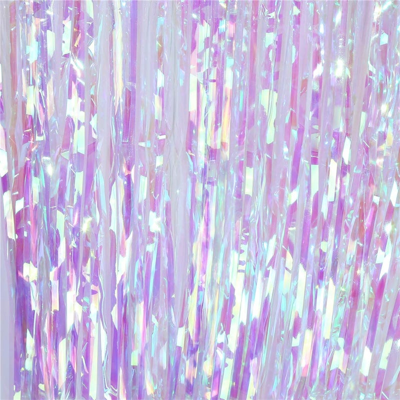 CCINEE 2pcs Metallic Foil Fringe Curtain Transparent Pink Backdrop Decorative Door Window Curtain for Birthday Party Baby Shower Wedding Decoration - Image 4
