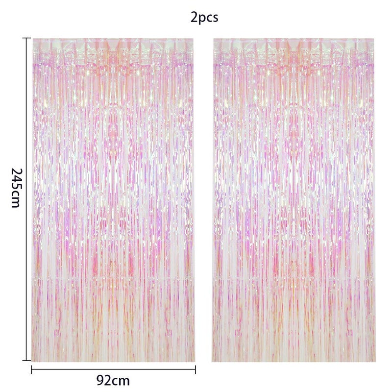 CCINEE 2pcs Metallic Foil Fringe Curtain Transparent Pink Backdrop Decorative Door Window Curtain for Birthday Party Baby Shower Wedding Decoration - Image 2