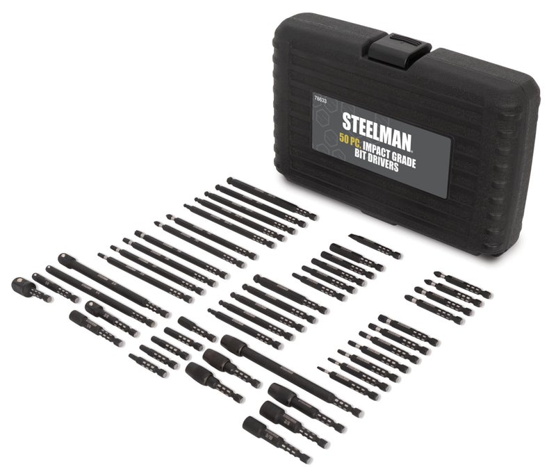 Steelman Pro 78633 50Piece Impact Driver Bit Set Includes Hex Phillips Torx and Socket Bits Bit Holders Socket Adapters