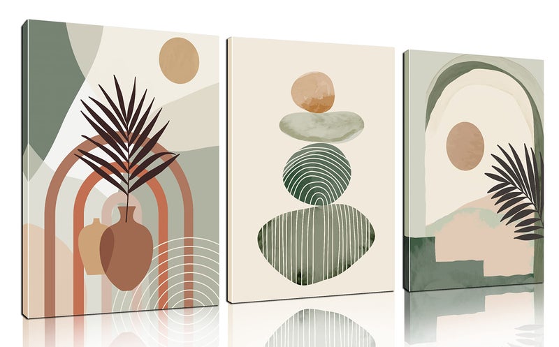 ZHAOSHOP ZHAOSHOP Boho Art WallDecor  Green Canvas Wall Art For Bedroom  3 Piece Wall Art Decor Stretched and Framed Ready To Hang Size 16 x 12 