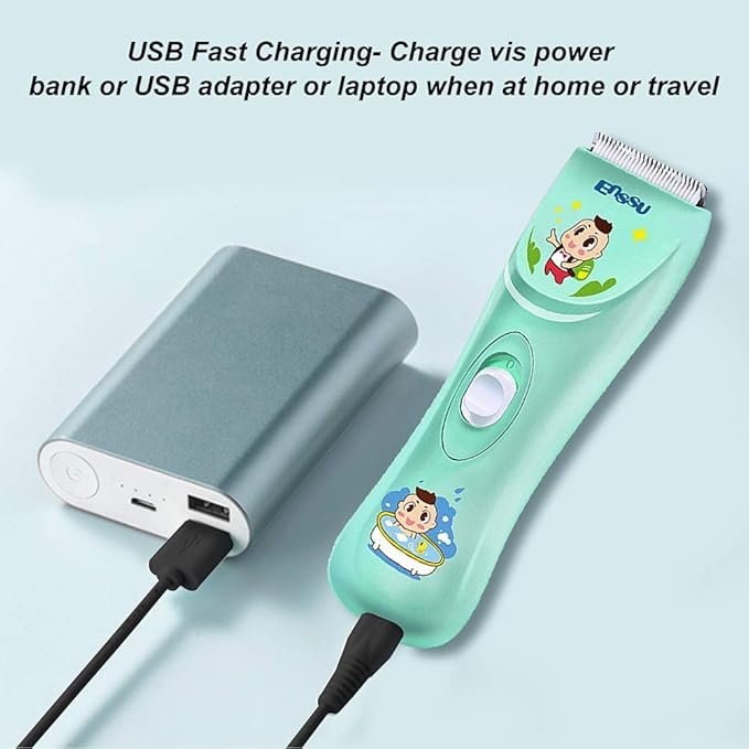 ENSSU Electronic Baby Hair Clipper Waterproof Kids Quiet Hair Trimmer with 2 Guide Combs Cordless Childrens Hair Trimmer with Safe Ceramic Blades