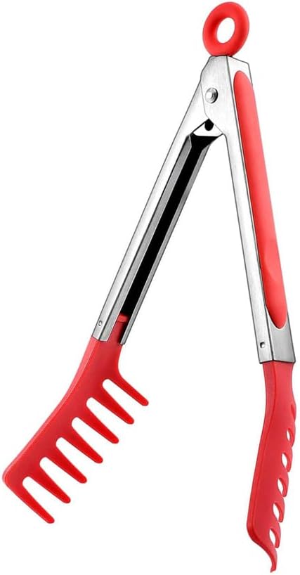 Jilukibo Red Stainless Steel Pasta Tong Large 13 Stainless Steel Spaghetti Tongs Comfortable Grip Design Pasta Server Utensil for Noodles Kitchen Cooking Baking Tools  - Image 1