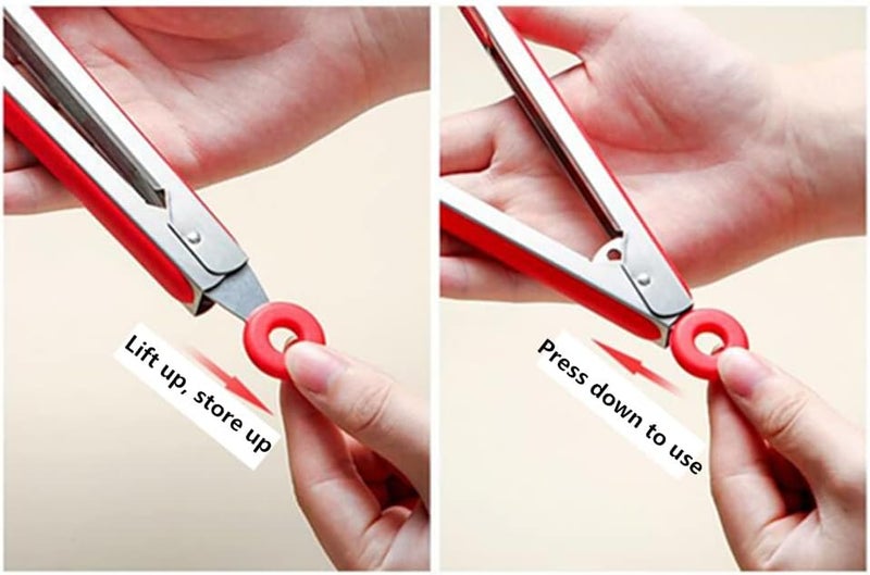 Jilukibo Red Stainless Steel Pasta Tong Large 13 Stainless Steel Spaghetti Tongs Comfortable Grip Design Pasta Server Utensil for Noodles Kitchen Cooking Baking Tools  - Image 4