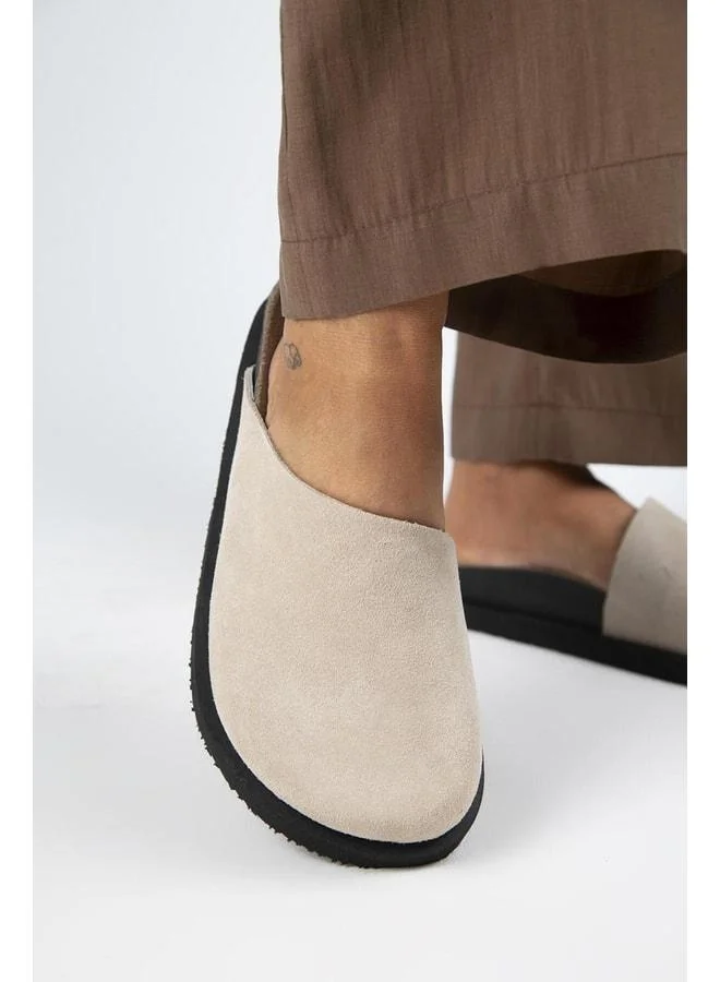 Ateshi Women's Leather Genuine Leather Flat Sole Beige Slippers