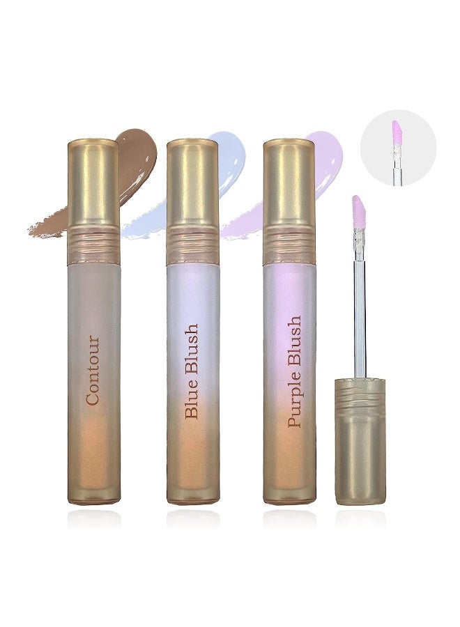 Liquid Blush Highlighter Contour Set, Matte Long Lasting Purple Brighten Blush Highlighter, Matte Finish Liquid Contour, Waterproof Makeup Set, 3 Pcs - Image 1