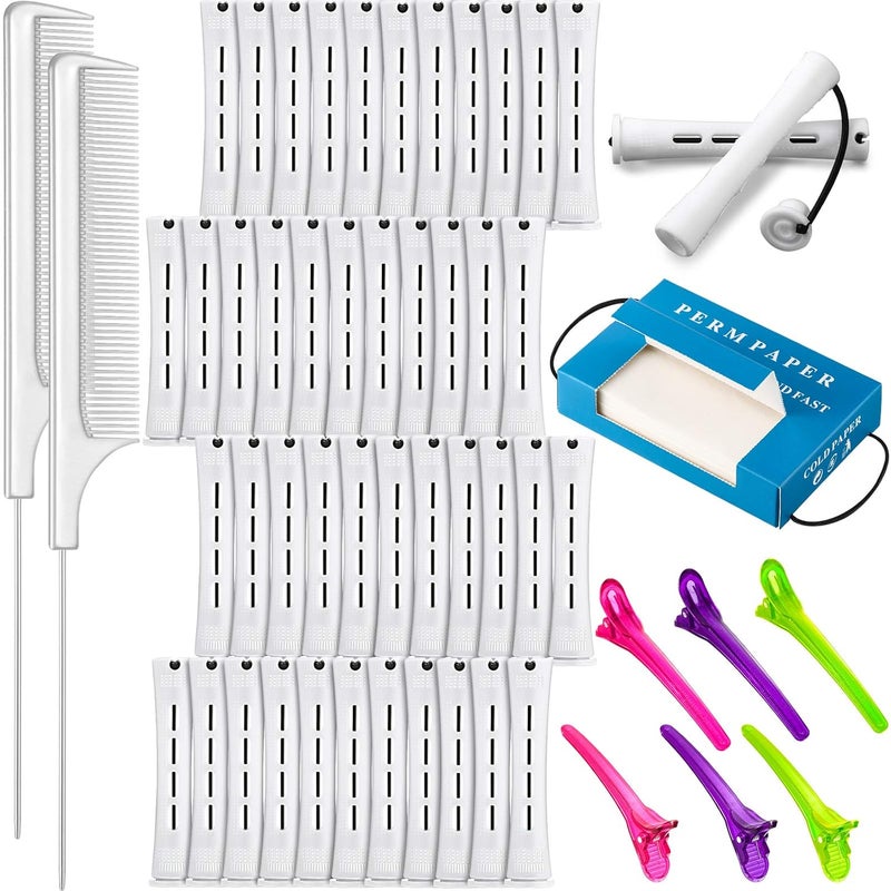 WILLBOND Hair Styling Kit 48 Hair Perm Rods Plastic Cold Wave Rods 2 Steel Pintail Combs 350 Perm Papers 6 Duck Bill Clips for Hairdressing StylingWhite