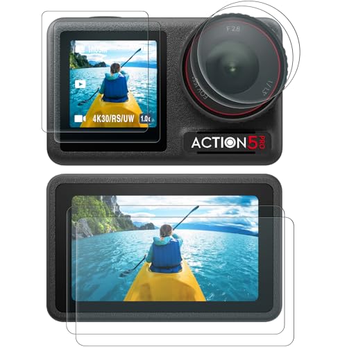 AMAZEAR Lens Screen Protector Comatible with DJI Osmo Action 5 Pro (2 Sets), Action5 Pro Accessories Tempered Glass Protector OLED Display, Ultra HD, 9H Hardness, Scratch Resistant, Bubble-Free - Image 1