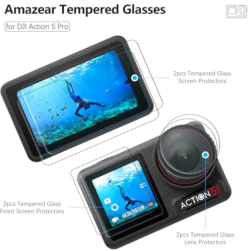 AMAZEAR Lens Screen Protector Comatible with DJI Osmo Action 5 Pro (2 Sets), Action5 Pro Accessories Tempered Glass Protector OLED Display, Ultra HD, 9H Hardness, Scratch Resistant, Bubble-Free - Image 2