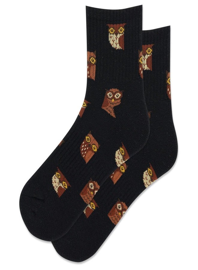 هوت سوكس جوارب هوت سوكس النسائية القصيرة بنقشة البومة، زوج واحد، أسود، مقاس نسائي 9-11