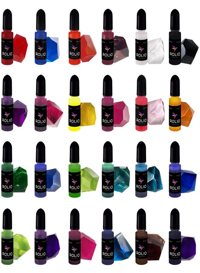 Rolio Pigments Resin Liquid Pigment Translucent Colors - 24 Vibrant Colors for Epoxy Resin, Jewelry Making, Acrylic Paint, Art, DIY Crafts Production, Garment Accessories - 0.33 oz/10 ml Each - Image 1