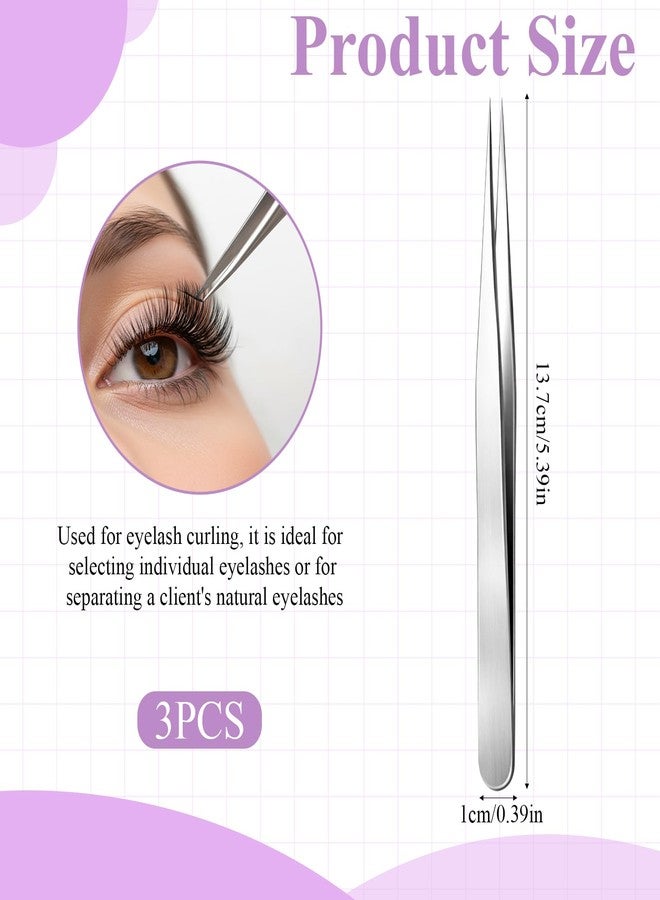 Fyntave 3 Pcs Straight Pointed Tip Tweezers, Needle Nose Tweezer for Craft, Pointed Precision Tweezers for Eyebrows Stainless Steel Eyelash Tweezer for Eyelash Extensions Blackhead Hair Eyebrow Removal - Image 2
