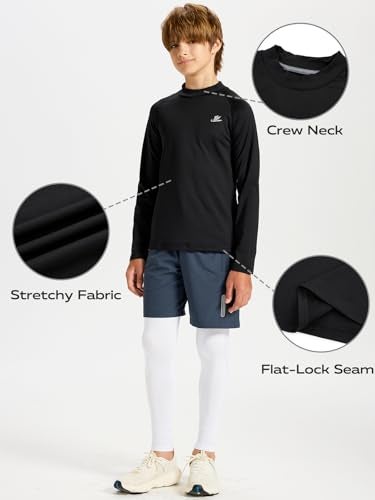 DEVOROPA Youth Boys Compression Thermal Shirts Long Sleeve Undershirt Fleece Baselayer Mock Top Black L - Image 5