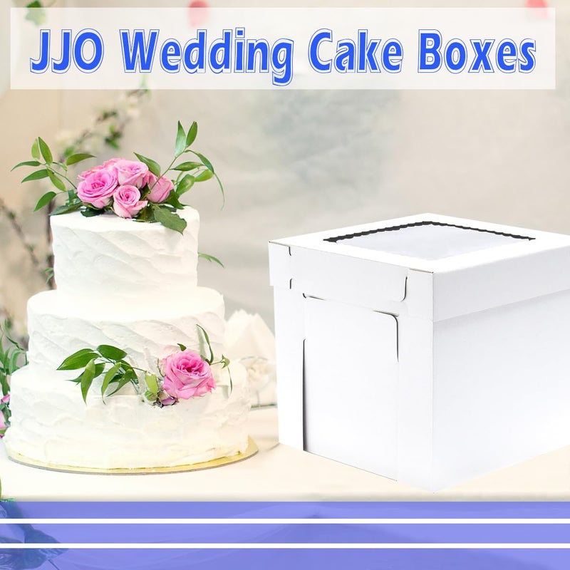 JJO Tall Cake Boxes for Tier Cakes, 14x14x12 Inches 4 Pack,White Bakery Boxes with Window,Disposable Cake Containers, Sturdy Wedding Tall Cake Carrier, Layer Cake Carrier - Image 4