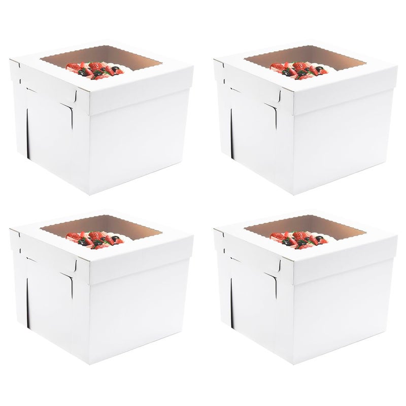 JJO Tall Cake Boxes for Tier Cakes, 14x14x12 Inches 4 Pack,White Bakery Boxes with Window,Disposable Cake Containers, Sturdy Wedding Tall Cake Carrier, Layer Cake Carrier - Image 1