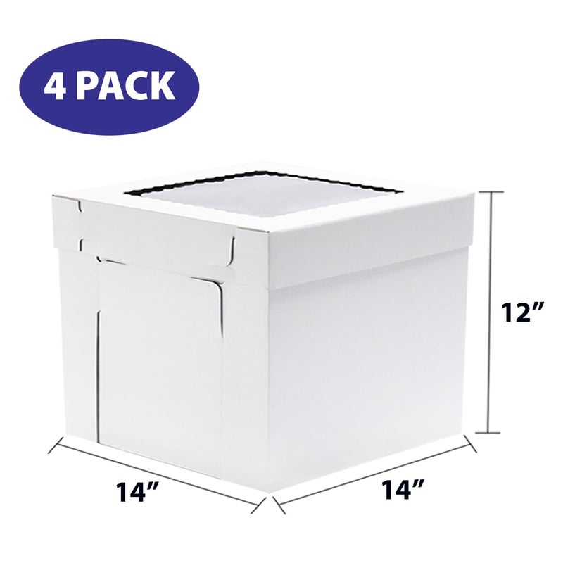 JJO Tall Cake Boxes for Tier Cakes, 14x14x12 Inches 4 Pack,White Bakery Boxes with Window,Disposable Cake Containers, Sturdy Wedding Tall Cake Carrier, Layer Cake Carrier - Image 2