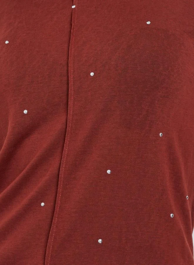 Styli Styli Rust Embellished Short Sleeve T-Shirt