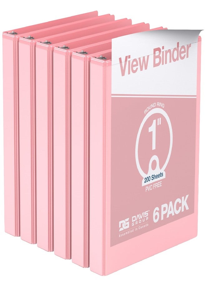 Davis Group Pack of 6 Premium View Binders, Ring Binders with Clear-View Cover and Interior Pockets, Pastel Color Options, 1 Inch, Blush - Image 1