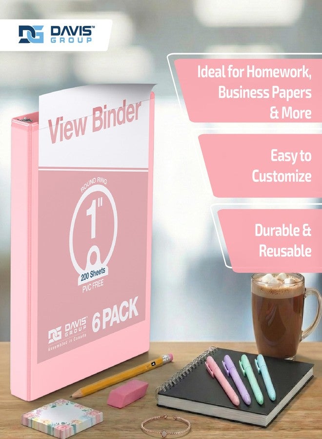 Davis Group Pack of 6 Premium View Binders, Ring Binders with Clear-View Cover and Interior Pockets, Pastel Color Options, 1 Inch, Blush - Image 4