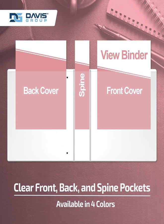Davis Group Pack of 6 Premium View Binders, Ring Binders with Clear-View Cover and Interior Pockets, Pastel Color Options, 1 Inch, Blush - Image 3