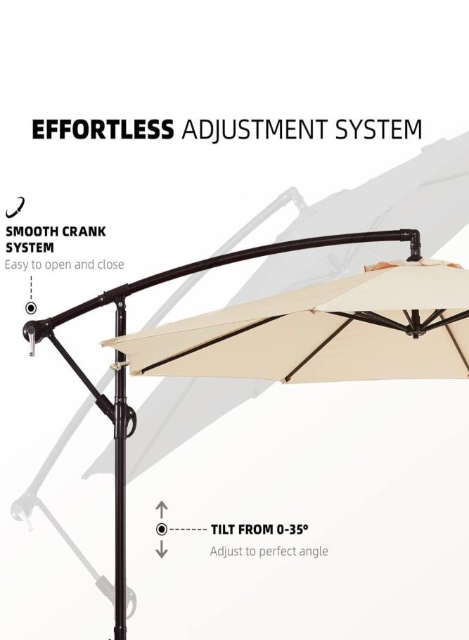 GUDOO 3M Outdoor Patio Umbrella 8 Ribs Offset Hanging Sun Shade Umbrella with Adjustable Height and Tilt Angle Fade Resistant Recycled Fabric Canopy for Yard Garden(Only Cross Base) - Image 5