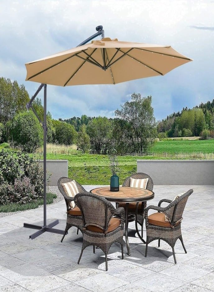 GUDOO 3M Outdoor Patio Umbrella 8 Ribs Offset Hanging Sun Shade Umbrella with Adjustable Height and Tilt Angle Fade Resistant Recycled Fabric Canopy for Yard Garden(Only Cross Base) - Image 3