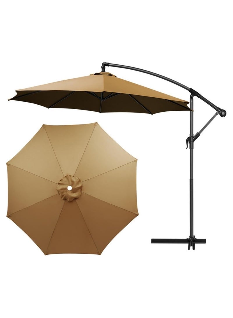 GUDOO 3M Outdoor Patio Umbrella 8 Ribs Offset Hanging Sun Shade Umbrella with Adjustable Height and Tilt Angle Fade Resistant Recycled Fabric Canopy for Yard Garden(Only Cross Base) - Image 1