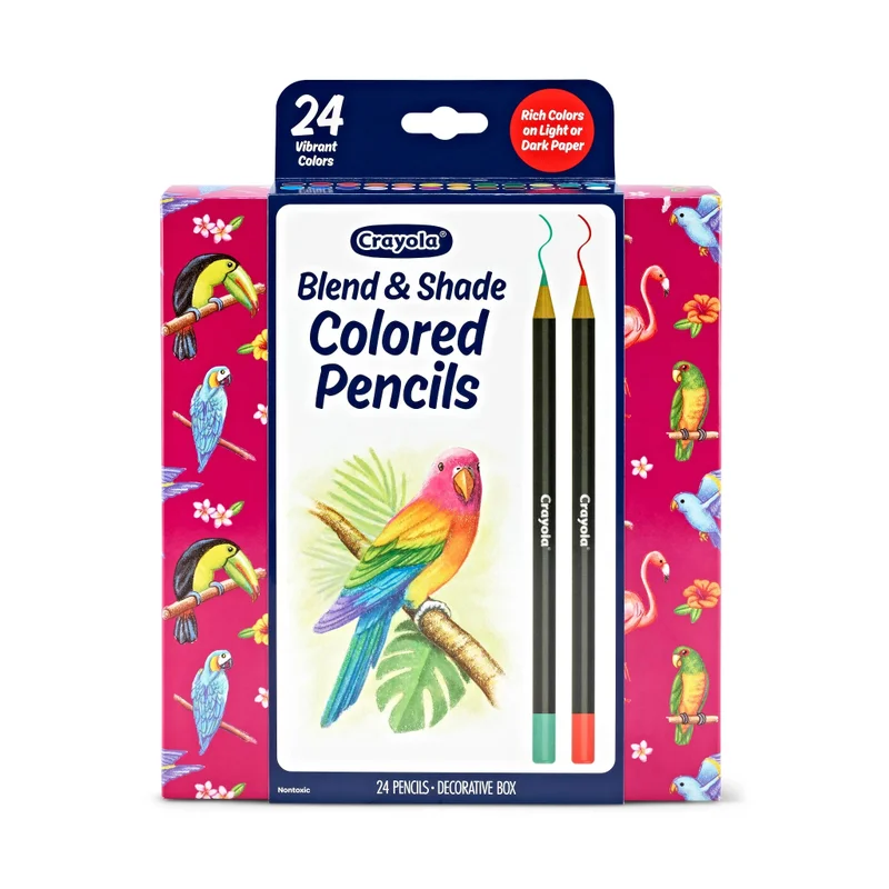 كرايولا Crayola 24 Count Blend & Shade Colored Pencils – Soft Gel Cores for Smooth Blending & Vibrant Colors | Non-Toxic Art Supplies for Kids & Artists, Creative Gift Set