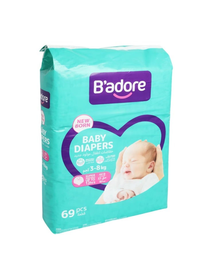 B'adore Baby diapers newborn 3-8kg pack of 69pcs - Image 1