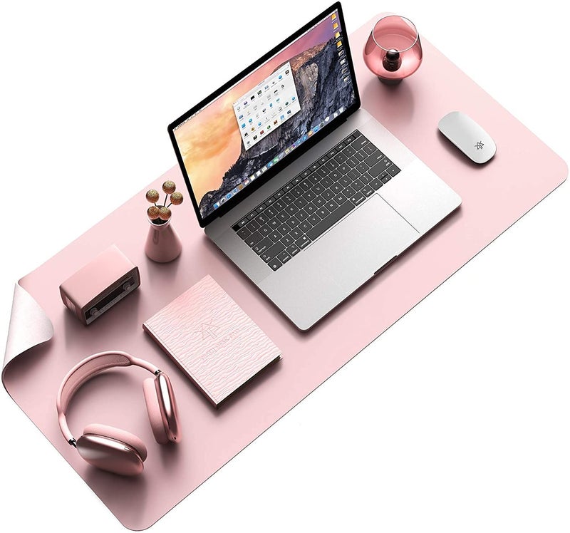 SHIDHMI Desk Pad, PU Leather Office Desk Mat, Dual Side, Ultra Thin, Extra Large, Waterproof Desk Blotter, Laptop Mouse Pad Table Protector for Office and Home (80 X 40 CM, Pink) - Image 1