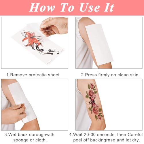 MAYCREATE® 10 Sheet Floral Tattoo Sticker Large Temporary Tattoo for Women, Rose Flower Haif Arm Band Tattoo, Waterproof Enchanting Body Art Tattoo Stickers for Neck, Waist, Back - Image 4