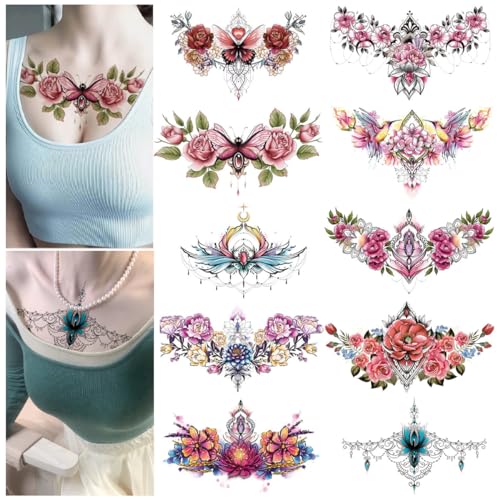 MAYCREATE® 10 Sheet Floral Tattoo Sticker Large Temporary Tattoo for Women, Rose Flower Haif Arm Band Tattoo, Waterproof Enchanting Body Art Tattoo Stickers for Neck, Waist, Back - Image 1