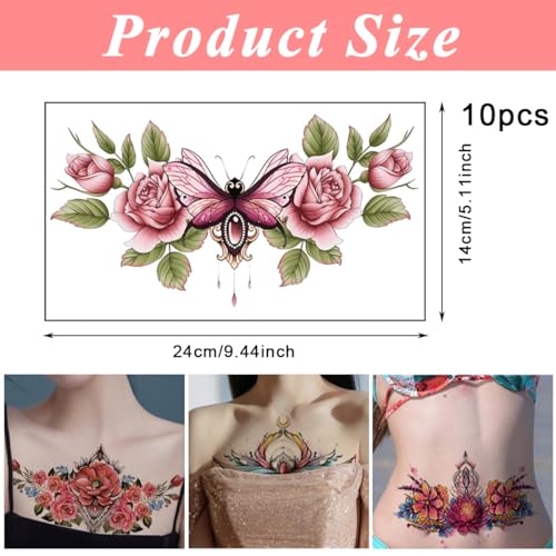 MAYCREATE® 10 Sheet Floral Tattoo Sticker Large Temporary Tattoo for Women, Rose Flower Haif Arm Band Tattoo, Waterproof Enchanting Body Art Tattoo Stickers for Neck, Waist, Back - Image 2