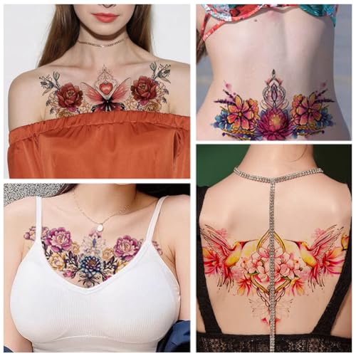 MAYCREATE® 10 Sheet Floral Tattoo Sticker Large Temporary Tattoo for Women, Rose Flower Haif Arm Band Tattoo, Waterproof Enchanting Body Art Tattoo Stickers for Neck, Waist, Back - Image 5