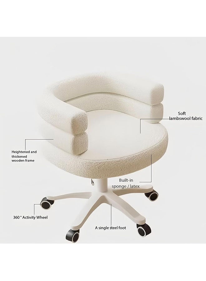 ليدين كرسي مكتب عصري منجد، مصنوع من قماش صوف الحملان الأبيض، كرسي مكتب، ظهر منحني، دوران 360 درجة مع عجلات، ارتفاع قابل للتعديل (أبيض) - Image 3