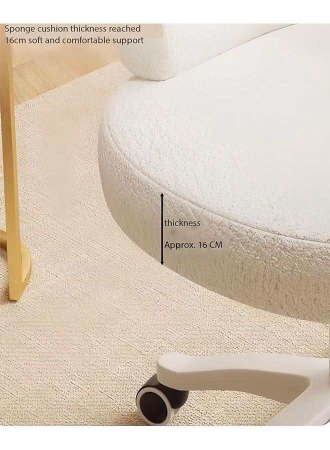 ليدين كرسي مكتب عصري منجد، مصنوع من قماش صوف الحملان الأبيض، كرسي مكتب، ظهر منحني، دوران 360 درجة مع عجلات، ارتفاع قابل للتعديل (أبيض) - Image 2