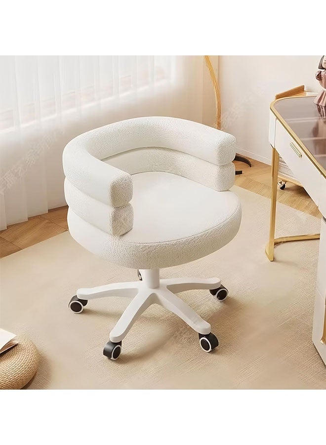ليدين كرسي مكتب عصري منجد، مصنوع من قماش صوف الحملان الأبيض، كرسي مكتب، ظهر منحني، دوران 360 درجة مع عجلات، ارتفاع قابل للتعديل (أبيض) - Image 1