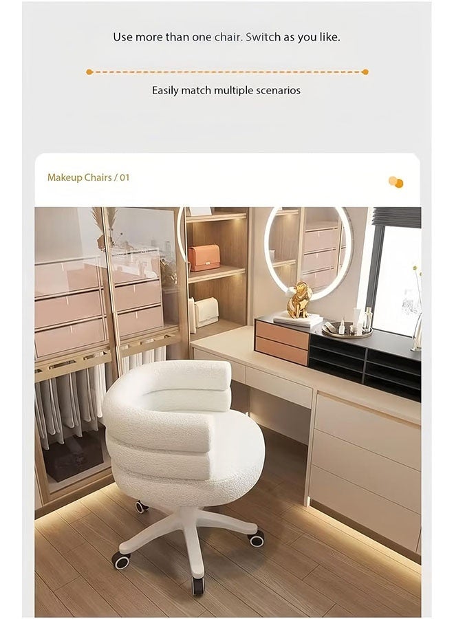 ليدين كرسي مكتب عصري منجد، مصنوع من قماش صوف الحملان الأبيض، كرسي مكتب، ظهر منحني، دوران 360 درجة مع عجلات، ارتفاع قابل للتعديل (أبيض) - Image 5