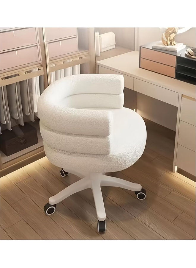ليدين كرسي مكتب عصري منجد، مصنوع من قماش صوف الحملان الأبيض، كرسي مكتب، ظهر منحني، دوران 360 درجة مع عجلات، ارتفاع قابل للتعديل (أبيض) - Image 4