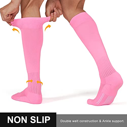 FITRELL 2/3 Pack Soccer Socks Baseball Softball For Youth Kids Boys Girls, Over-The-Calf Football Socks for Adult Men Women, Pink,Small - Image 4