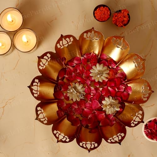the purple tree Purple Tree Lotus Urli Bowl with Elephant Stand - Traditional Decorative Bowl for Floating Flowers and Tea Light Candles - Pack of 1 - Image 2
