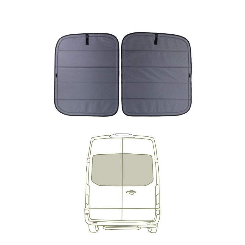 VanEssential Insulated Stealth Blackout Rear Door Window Covers Designed for Ford Transit Van High and Medium Roof Year 2015 to Current with NO Plastic Trim Pair Charcoal Gray
