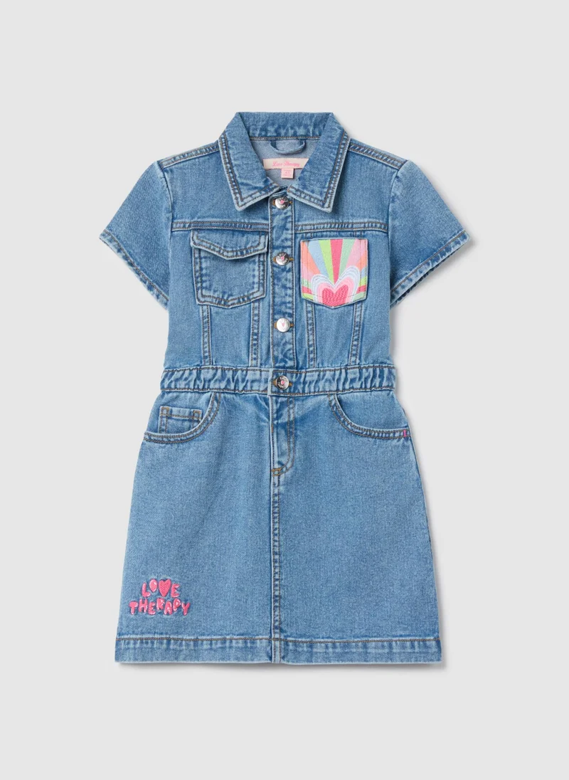 او في اس Short-Sleeved Dress In Denim With Embroidery