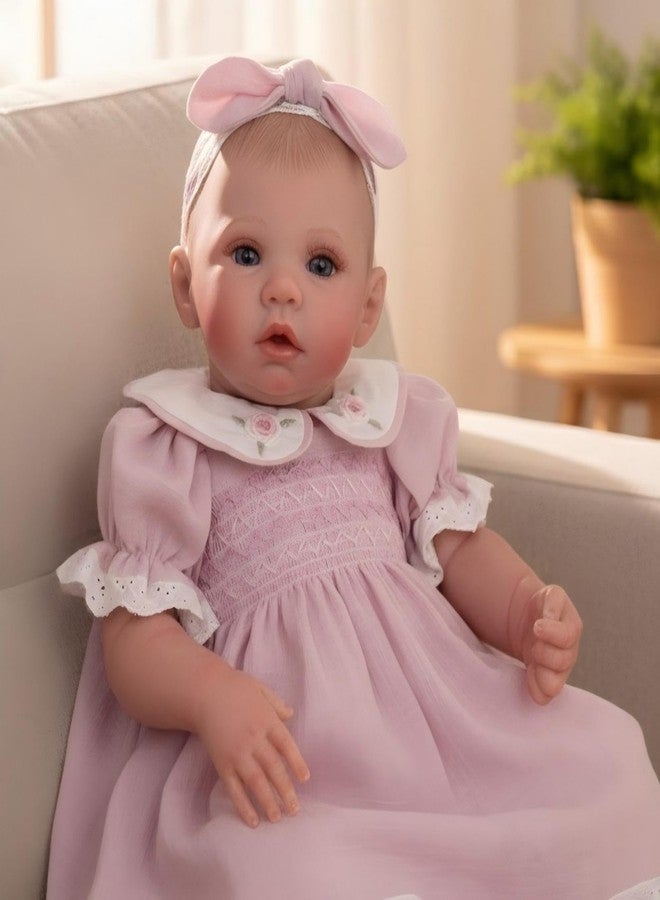 Cloveray 20inchs Vinyl ＆ Fabric Lifelike Reborn Baby Doll, Cute Open Eyes Newborn Doll with Removable Dress, Realistic Baby Doll with Magnetic Pacifier for 3+ Ages, Gifts - Image 3