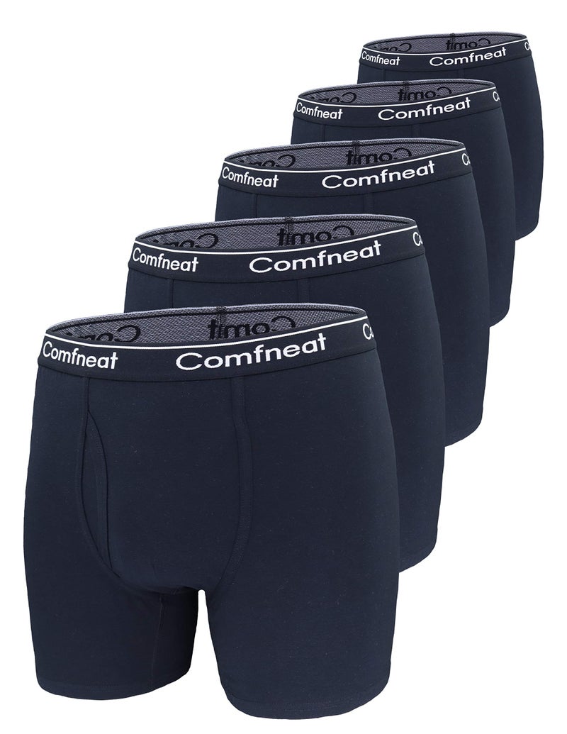 Comfneat Men's 5-Pack Big & Tall 3XL-7XL Boxer Briefs Cotton Spandex Underwear with Fly (Black+Black Stripe Pack-5, 4XL) - Image 1