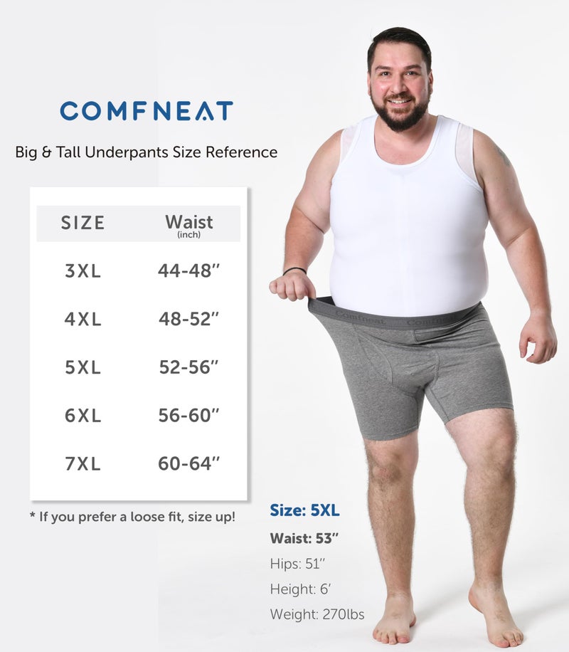 Comfneat Men's 5-Pack Big & Tall 3XL-7XL Boxer Briefs Cotton Spandex Underwear with Fly (Black+Black Stripe Pack-5, 4XL) - Image 4
